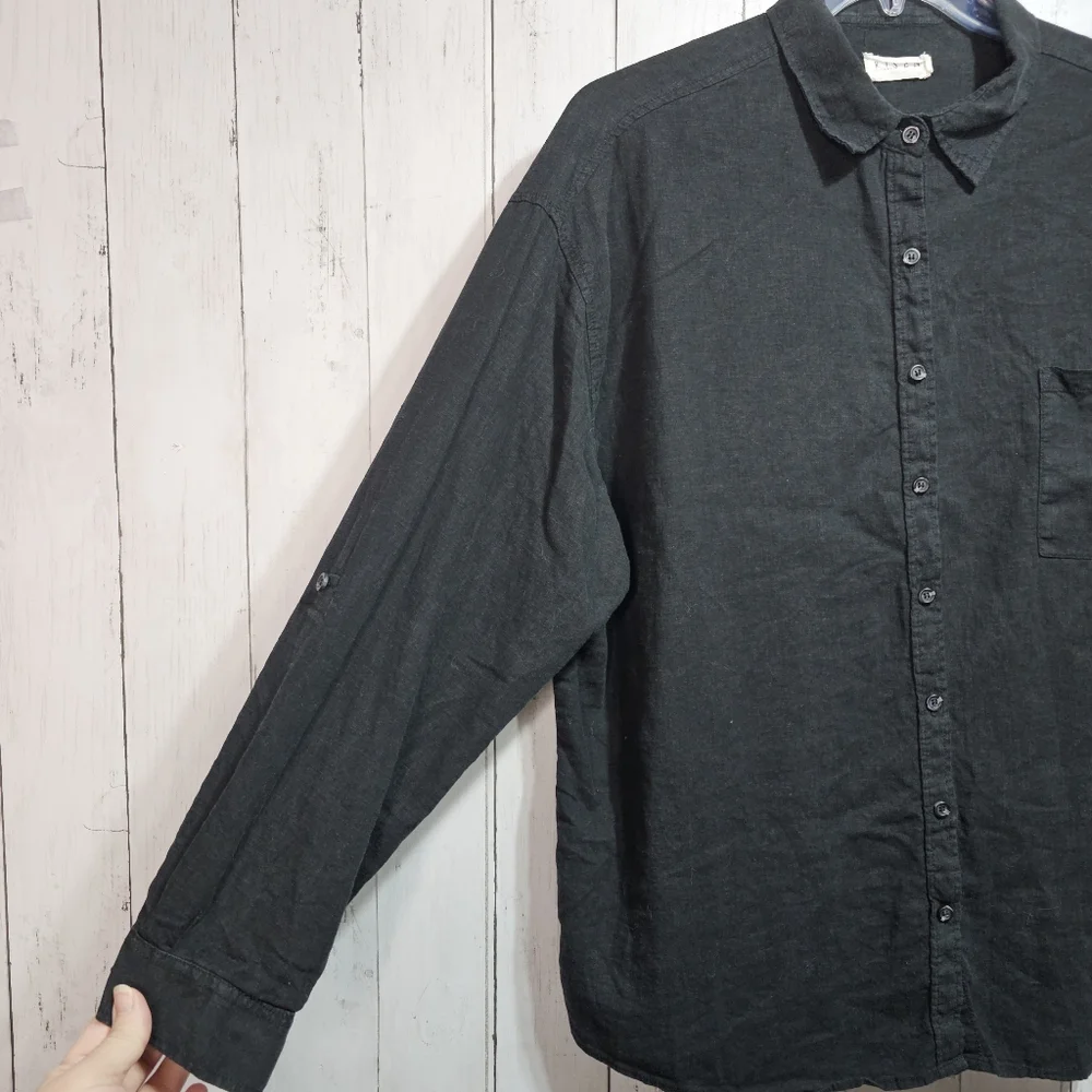 Risen Los Angeles Women's Black Linen Blend Relaxed Fit Button Up Shirt Size M/L - Picture 6 of 14